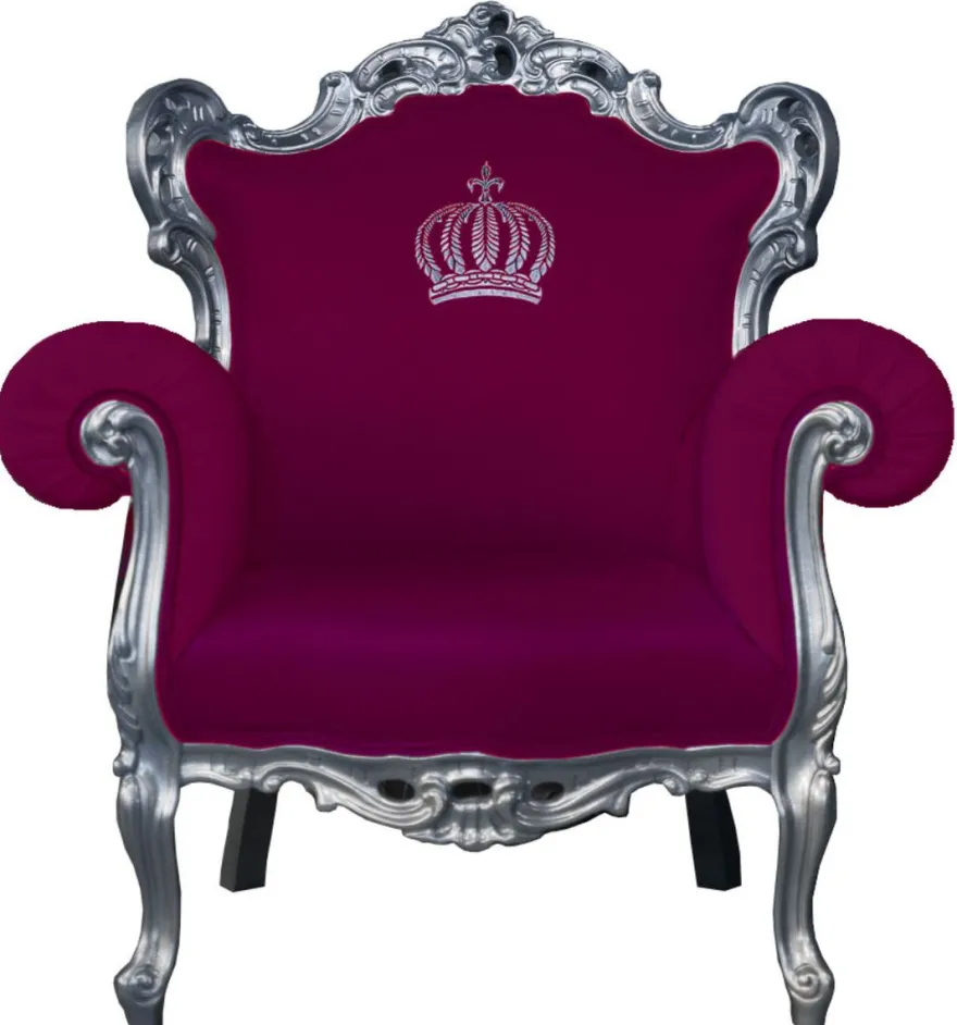 Casa Pompöös by Casa Padrino Luxus Barock Sessel, Design Kronenmotiv, Pink / Silber, 95 x 80 x 105 cm