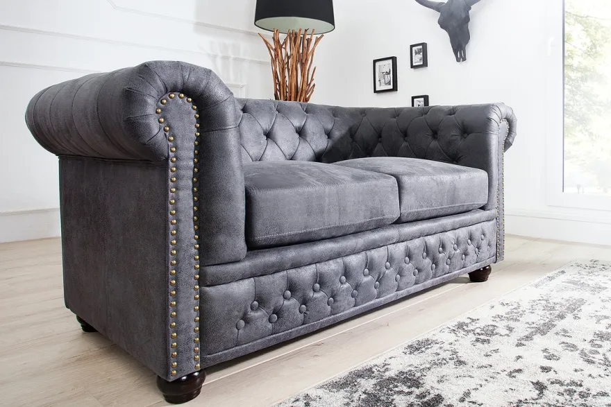 Chesterfield 2er Sofa Antikgrau aus dem Hause Casa Padrino - Wohnzimmer Möbel - Couch