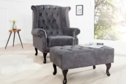 Chesterfield Fußhocker Grau Antik Look aus dem Hause Casa Padrino