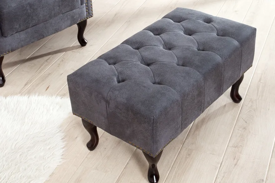 Chesterfield Fußhocker Grau Antik Look aus dem Hause Casa Padrino