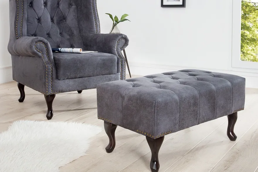 Chesterfield Fußhocker Grau Antik Look aus dem Hause Casa Padrino