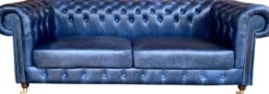 Chesterfield Luxus Echt Leder Sofa 220 cm Vintage Leder von Casa Padrino Galata Blue