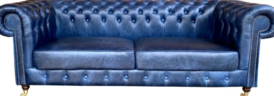 Chesterfield Luxus Echt Leder Sofa 220 cm Vintage Leder von Casa Padrino Galata Blue