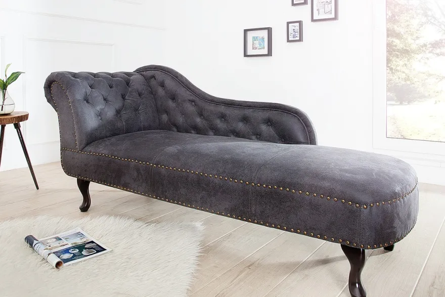 Chesterfield Recamiere / Chaiselongue Antikgrau aus dem Hause Casa Padrino - Wohnzimmer Chaiselongue