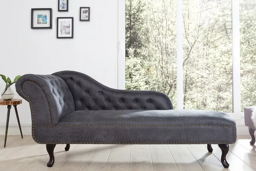 Chesterfield Recamiere / Chaiselongue Antikgrau aus dem Hause Casa Padrino - Wohnzimmer Chaiselongue