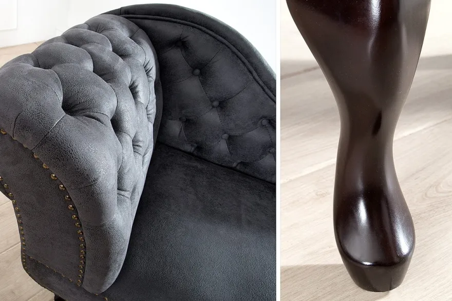 Chesterfield Recamiere / Chaiselongue Antikgrau aus dem Hause Casa Padrino - Wohnzimmer Chaiselongue