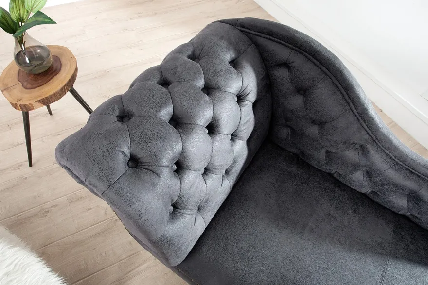 Chesterfield Recamiere / Chaiselongue Antikgrau aus dem Hause Casa Padrino - Wohnzimmer Chaiselongue