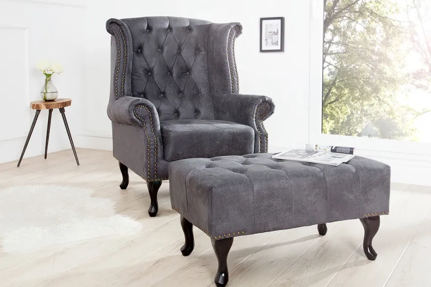 Chesterfield Sessel Antik Grau aus dem Hause Casa Padrino