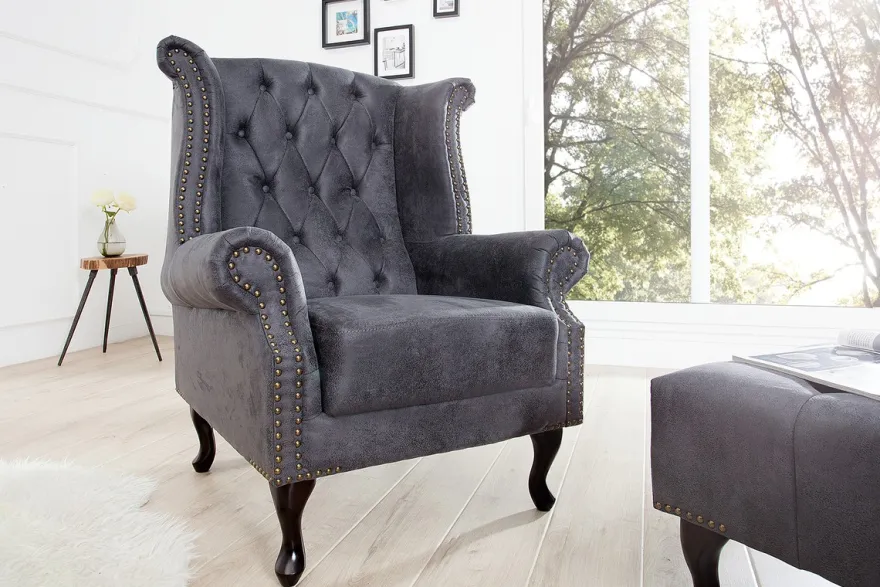 Chesterfield Sessel Antik Grau aus dem Hause Casa Padrino