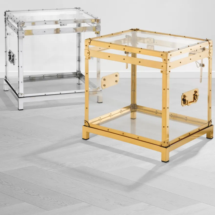 Eichholtz Flightcase Exposed Gold - Beistelltisch aus Acryl mit Messingrahmen und Ständer