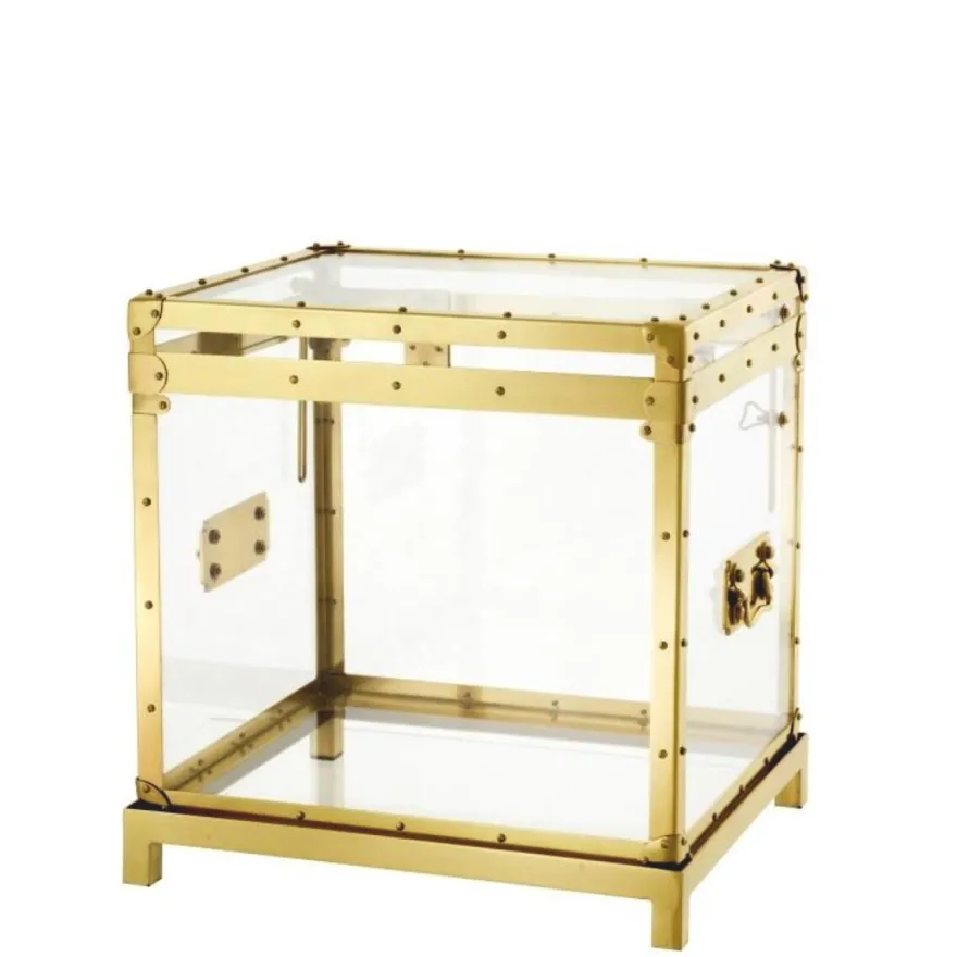Eichholtz Flightcase Exposed Gold - Beistelltisch aus Acryl mit Messingrahmen und Ständer