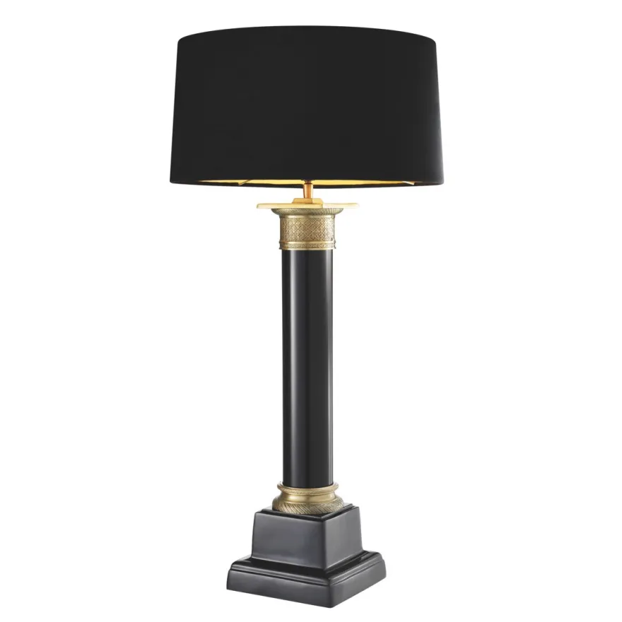 Eichholtz Table Lamp Monaco Schwarz Antik Messing - Tischleuchte im Säulendesign ohne Schirm