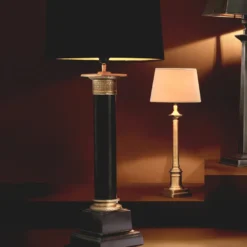 Eichholtz Table Lamp Monaco Schwarz Antik Messing - Tischleuchte im Säulendesign ohne Schirm