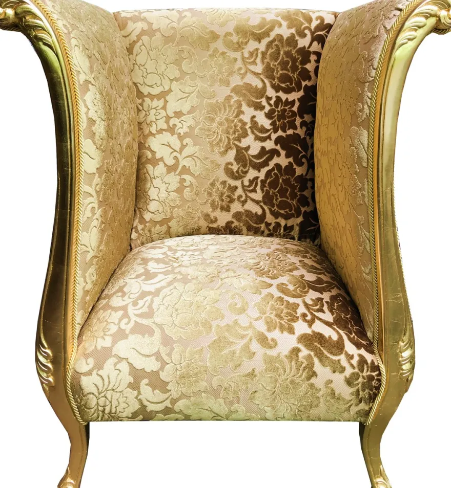 Extravaganter Pompöös by Casa Padrino Luxus Designer Sessel von Harald Glööckler Gold Bouquet Muster / Gold - Pompööser Barock Sessel