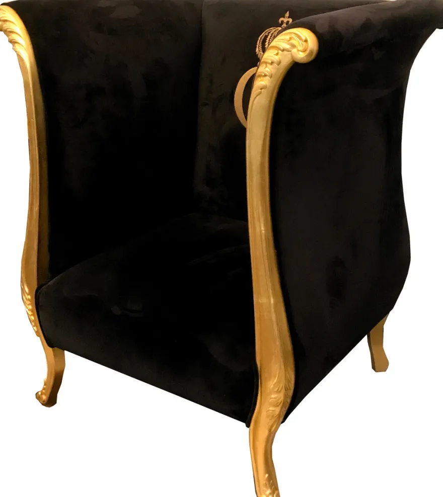 Extravaganter Pompöös by Casa Padrino Luxus Designer Sessel von Harald Glööckler Schwarz / Gold - Pompööser Barock Sessel