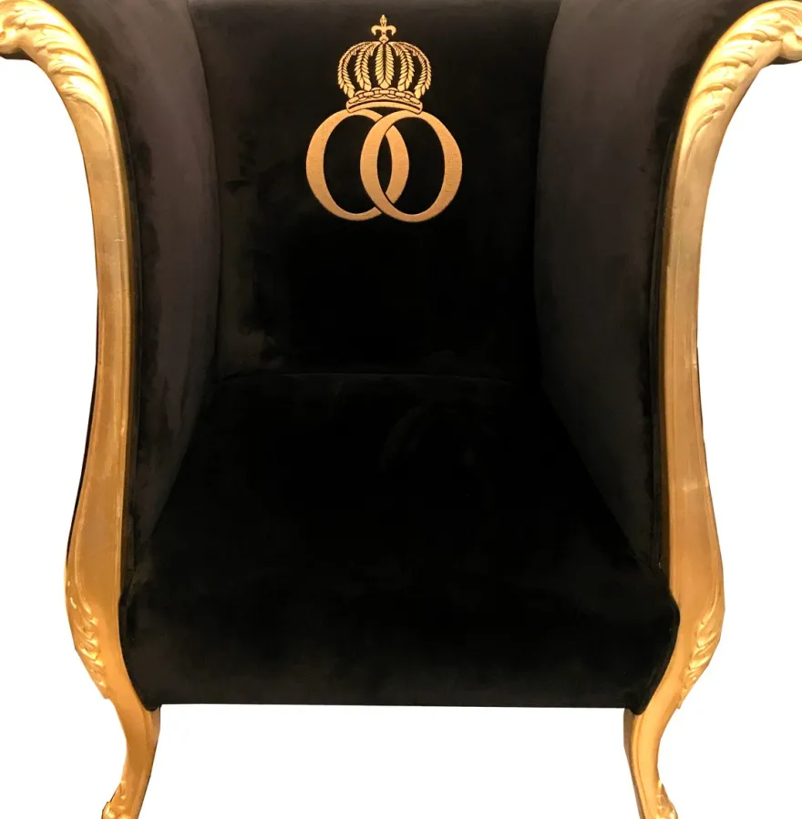 Extravaganter Pompöös by Casa Padrino Luxus Designer Sessel von Harald Glööckler Schwarz / Gold - Pompööser Barock Sessel