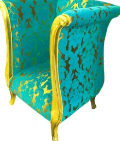 Extravaganter Pompöös by Casa Padrino Luxus Designer Sessel von Harald Glööckler Türkis Bouquet Muster / Gold - Pompööser Barock Sessel