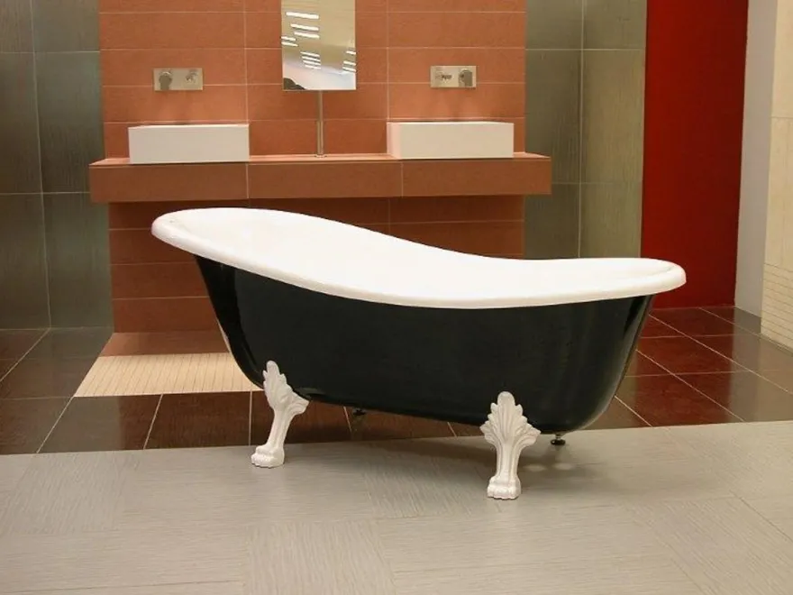 Freistehende Luxus Badewanne Jugendstil Roma Schwarz/Weiß/Weiß 1470mm - Barock Antik Badezimmer