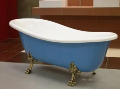 Freistehende Luxus Badewanne Jugendstil Roma Hellblau/Weiß/Altgold 1470mm - Barock Badezimmer