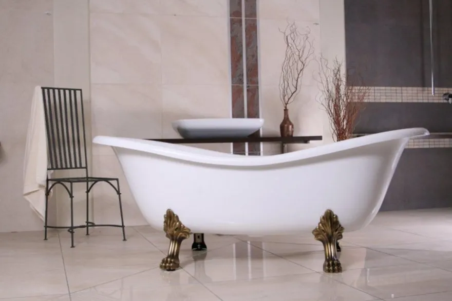 Freistehende Luxus Badewanne Jugendstil Paris Weiß/Altgold 1880mm - Barock Badezimmer