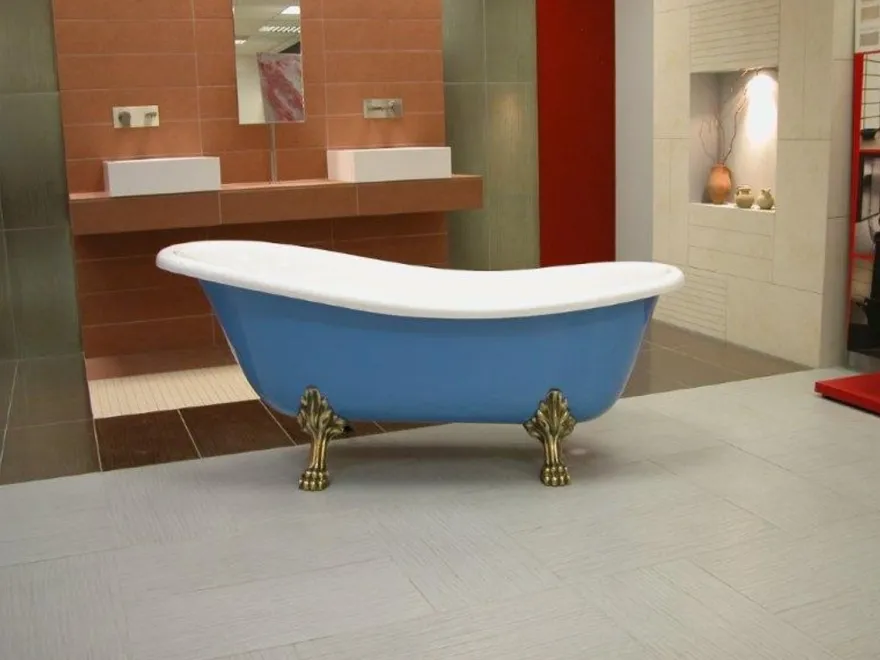 Freistehende Luxus Badewanne Jugendstil Roma Hellblau/Weiß/Altgold 1470mm - Barock Badezimmer