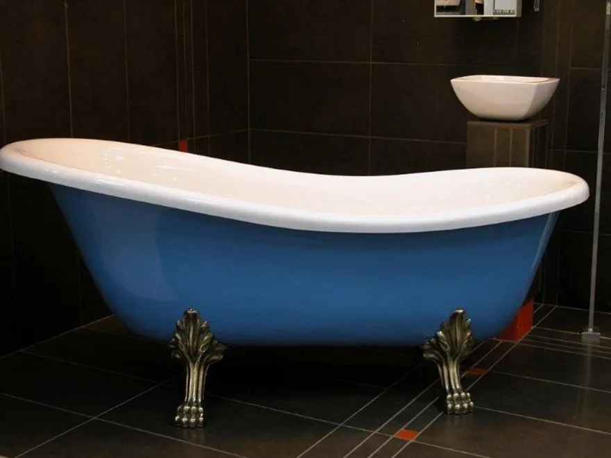 Freistehende Luxus Badewanne Jugendstil Roma Hellblau/Weiß/Altgold 1470mm - Barock Badezimmer