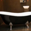 Freistehende Luxus Badewanne Jugendstil Roma Schwarz/Weiß/Altgold 1470mm - Barock Antik Badezimmer