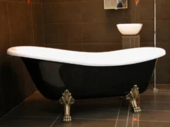 Freistehende Luxus Badewanne Jugendstil Roma Schwarz/Weiß/Altgold 1470mm - Barock Antik Badezimmer