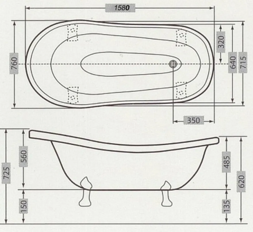 Freistehende Luxus Badewanne Jugendstil Roma Weiß/Altgold 1560mm - Barock Badezimmer - Retro Antik Badezimmer