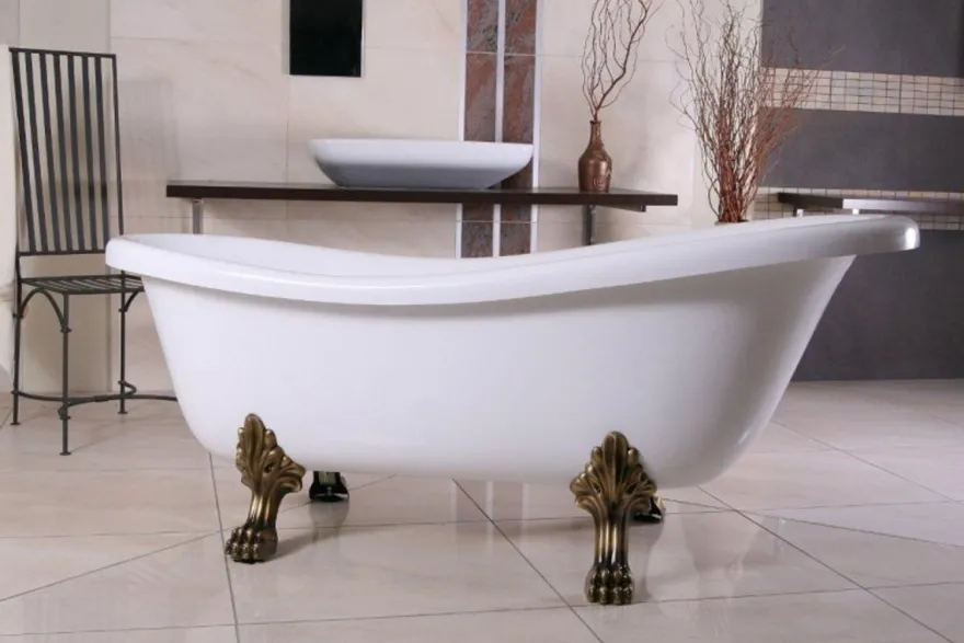 Freistehende Luxus Badewanne Jugendstil Roma Weiß/Altgold 1560mm - Barock Badezimmer - Retro Antik Badezimmer