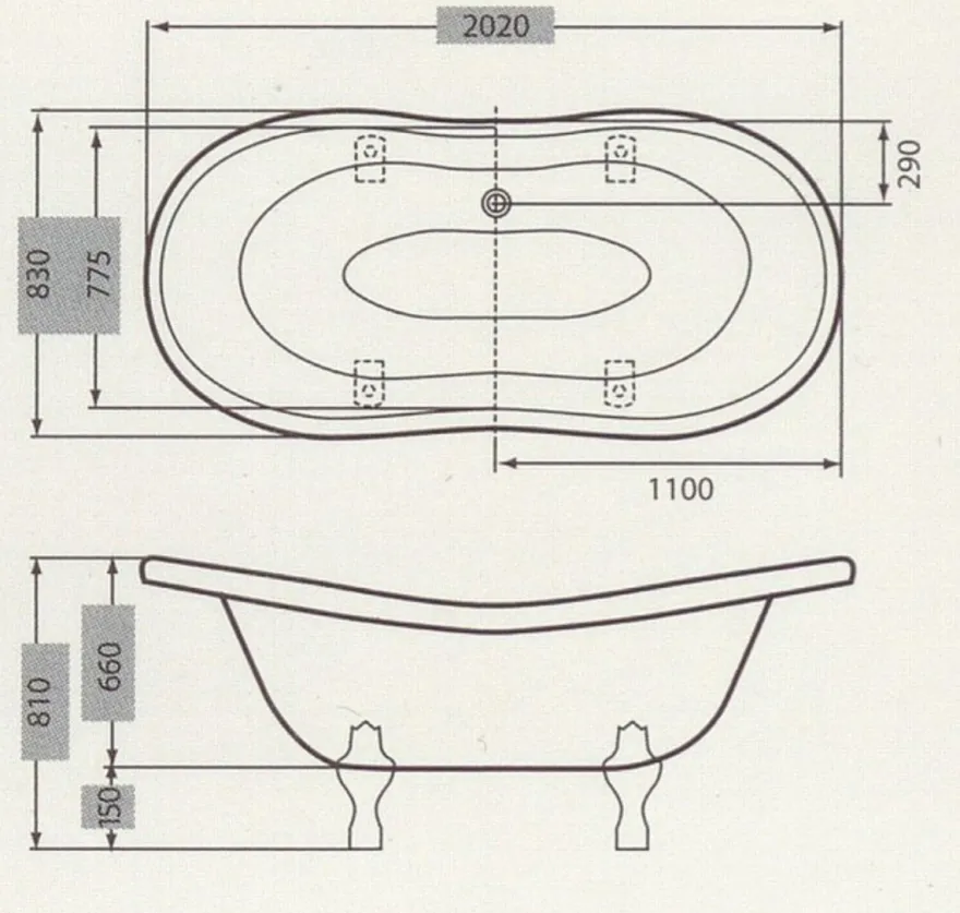 Freistehende Luxus Badewanne Jugendstil Venedig Weiß/Weiß 2020 mm - Barock Badezimmer - Retro Antik Badewanne