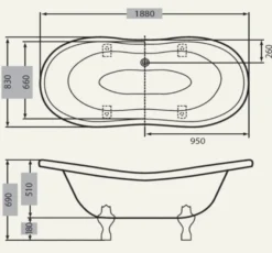 Freistehende Luxus Badewanne Jugendstil Paris Weiß/Silber 1880mm - Barock Badezimmer