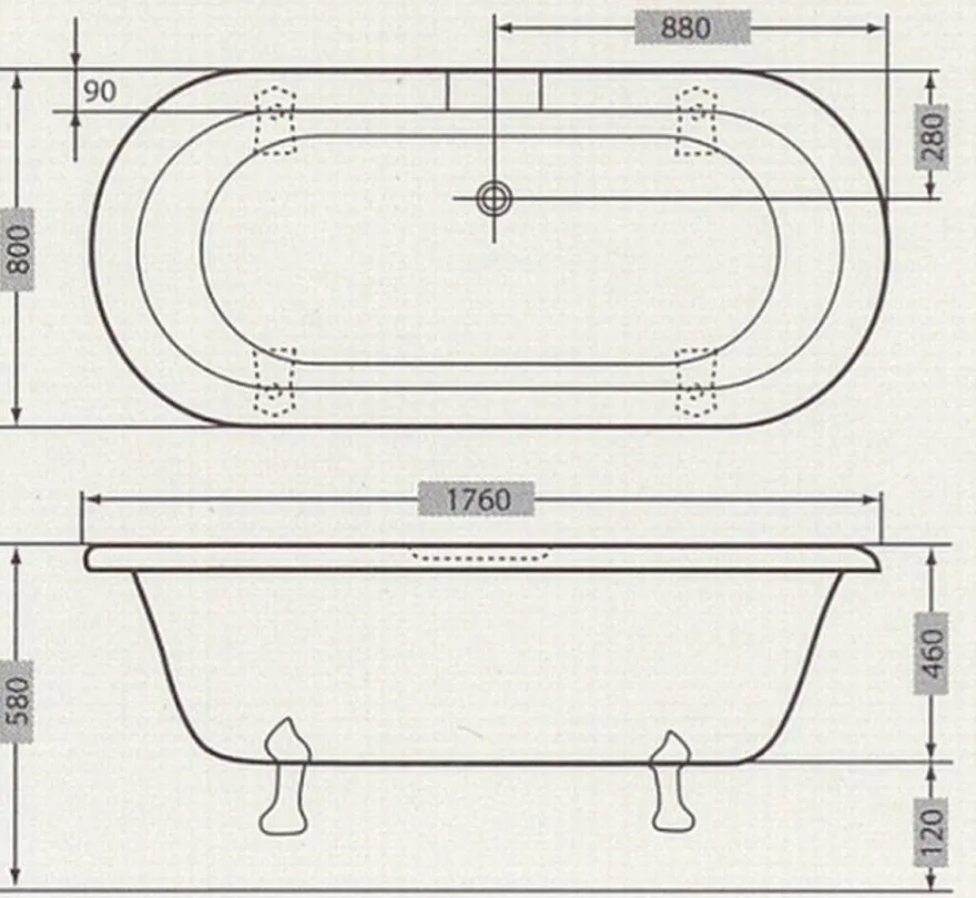 Freistehende Luxus Badewanne Jugendstil Milano Weiß/Altgold - Barock Badezimmer