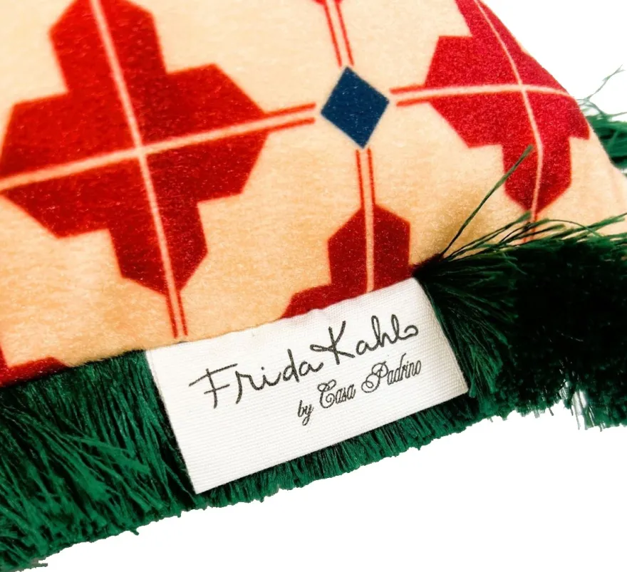 Frida Kahlo by Casa Padrino Luxus Deko Kissen mit Strass Steinen Rot / Bunt