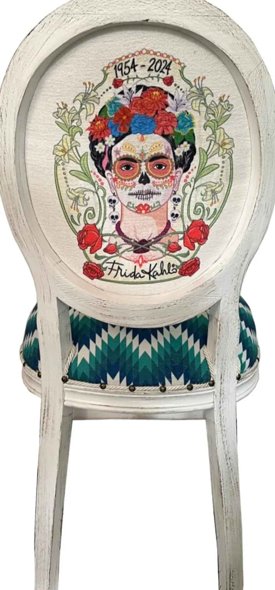 Frida Kahlo by Casa Padrino Luxus Barock Esszimmer Stuhl Grün / Weiß / Bunt / Antik Weiß