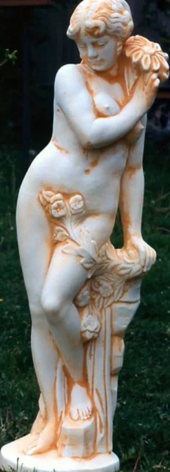 Große Casa Padrino Jugendstil Skulptur Frau mit Blume 40 x H 140 cm Antikstil Creme Patina - Barock Gartendeko - Schwer und Massiv