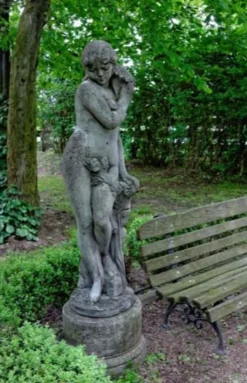 Große Casa Padrino Jugendstil Skulptur Frau mit Blume Antik Stil Grau 40 x H 140 cm Antikstil Grau - Barock Gartendeko - Schwer und Massiv