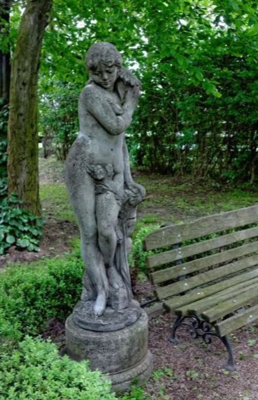 Große Casa Padrino Jugendstil Skulptur Frau mit Blume Antik Stil Grau 40 x H 140 cm Antikstil Grau - Barock Gartendeko - Schwer und Massiv