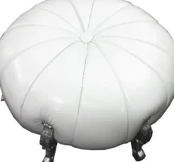 Großer Barock Rundhocker Ball Hocker Weiß Lederoptik / Silber