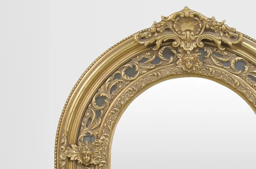 Großer prunkvoller Barock Spiegel Halbrund Gold 185 x 110 cm
