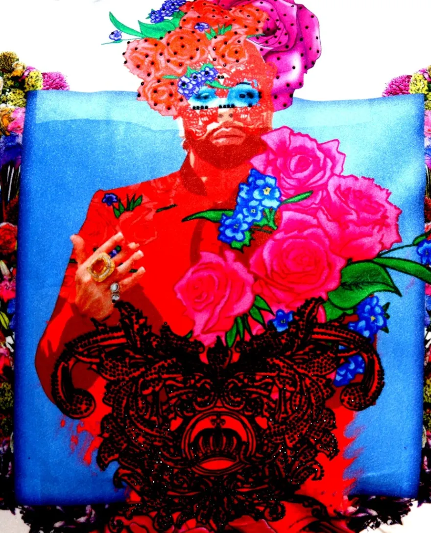 Harald Glööckler Designer Deko Kissen Pompöös by Casa Padrino mit Glitzersteinen Pink Roses - Art Collection -
