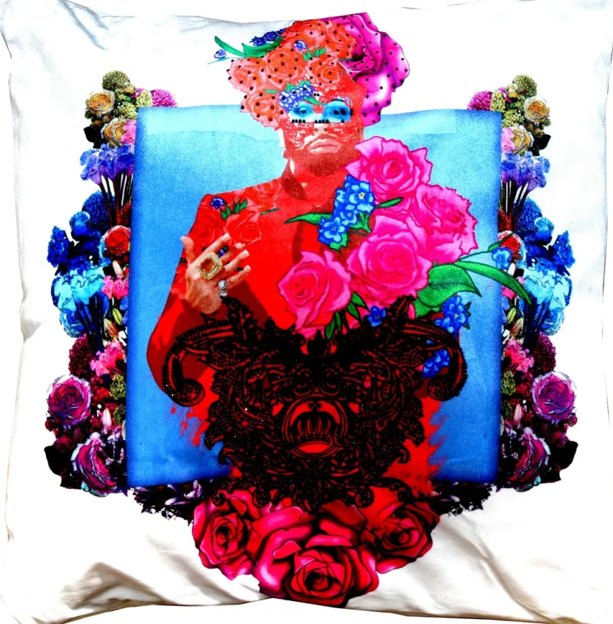 Harald Glööckler Designer Deko Kissen Pompöös by Casa Padrino mit Glitzersteinen Pink Roses - Art Collection -