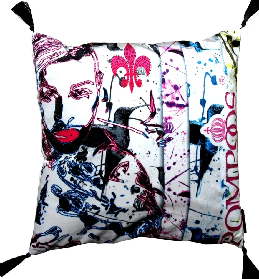 Harald Glööckler Designer Deko Kissen Pompöös by Casa Padrino mit Glitzersteinen Weiß - Pink