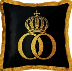 Harald Glööckler Kissen Pompöös by Casa Padrino Schwarz / Gold Krone Deluxe mit Strass Steinen - Glööckler Luxus Barock Kissen AAA