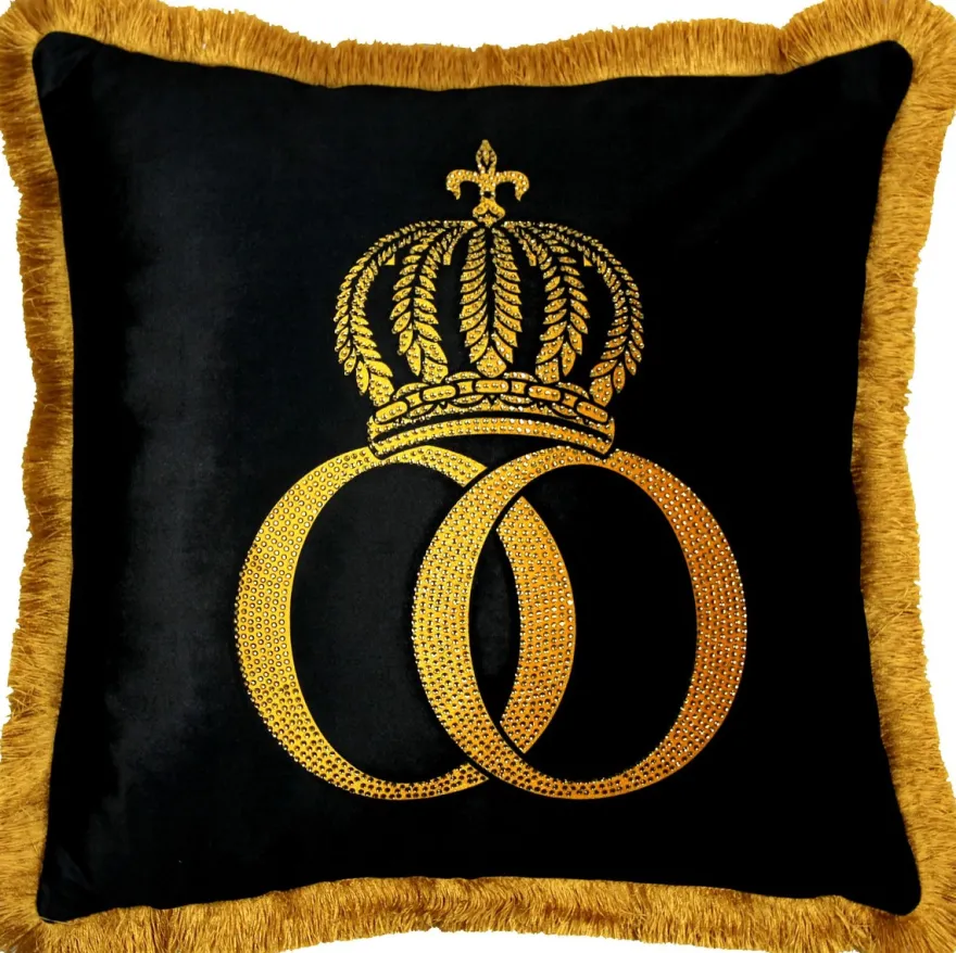 Harald Glööckler Kissen Pompöös by Casa Padrino Schwarz / Gold Krone Deluxe mit Strass Steinen - Glööckler Luxus Barock Kissen AAA