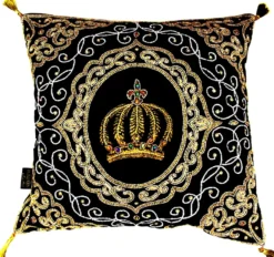 Harald Glööckler Luxus Barock Deko Kissen Pompöös by Casa Padrino Krone Schwarz / Gold aufwendig verziert mit Pailletten und Glitzersteinen