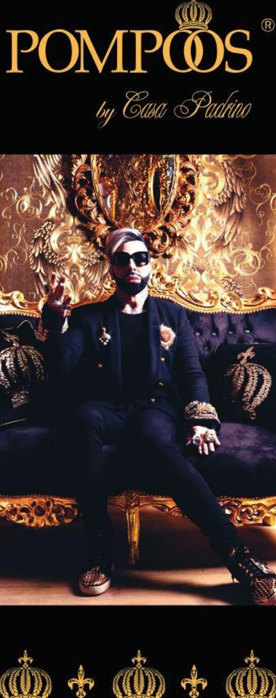 Harald Glööckler Luxus Barock Deko Kissen Pompöös by Casa Padrino Krone Schwarz / Gold aufwendig verziert mit Pailletten und Glitzersteinen
