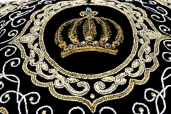 Harald Glööckler Luxus Barock Deko Kissen Pompöös by Casa Padrino Krone Schwarz / Gold aufwendig verziert mit Pailletten und Glitzersteinen