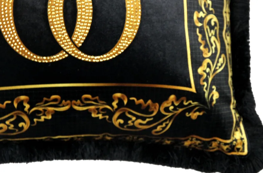 Harald Glööckler Luxus Deko Barock Kissen Pompöös by Casa Padrino Schwarz / Gold / Schwarz Krone Deluxe mit Strass Steinen - Glööckler Kissen AAA