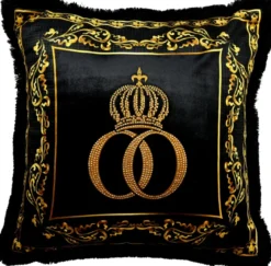 Harald Glööckler Luxus Deko Barock Kissen Pompöös by Casa Padrino Schwarz / Gold / Schwarz Krone Deluxe mit Strass Steinen - Glööckler Kissen AAA